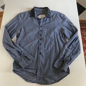 Diesel blue button front shirt with leather collar M